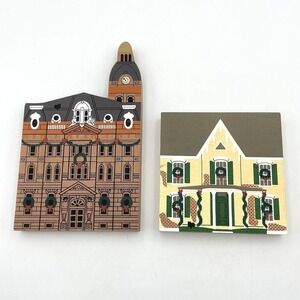 The Cat's Meow 1992 Hometown‎ Christmas Wood Shelf Sitters 2pc Lot